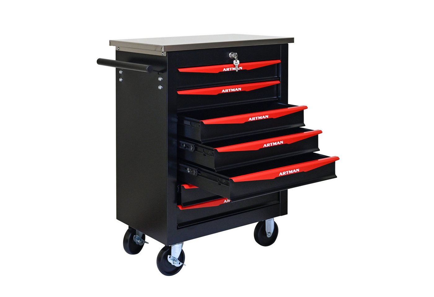 Yoimoimo Werkzeugwagen 2-7 Schubladen, mit Schloss & Lenkrollen - Für Garage & Werkstatt, Schwarz von Yoimoimo