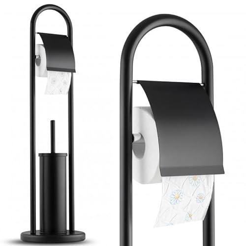 Yoka Home - Toilettenpapierhalter ohne Bohren mit Toilettenbürste - Klopapierhalter Stehend - Freistehender Toilettenpapierständer - Klopapierständer aus Stahl- Schwarz von Yoka Home