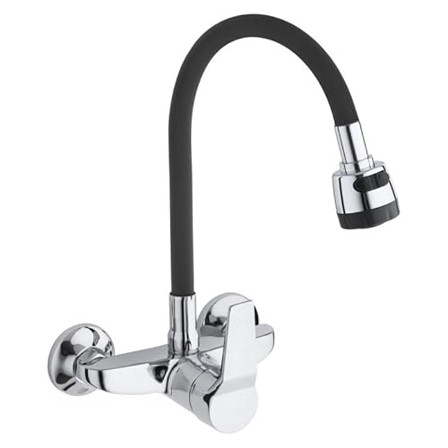 Yoka Home - Wasserhahn Küche - Wasserhahn Wandmontage - Küchen-Armatur - Mischbatterie mit langem Flexiblem Auslauf - Spültischarmatur 360° Schwenkbar und zwei Sprühfunktionen - Schwarz von Yoka Home