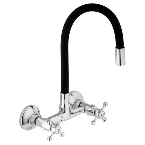 Yoka Home - Wasserhahn Küche - Wasserhahn Wandmontage - Küchen-Armatur mit langem Flexiblem Auslauf 360° Schwenkbar - Spültischarmatur Zweigriff - Schwarz von Yoka Home