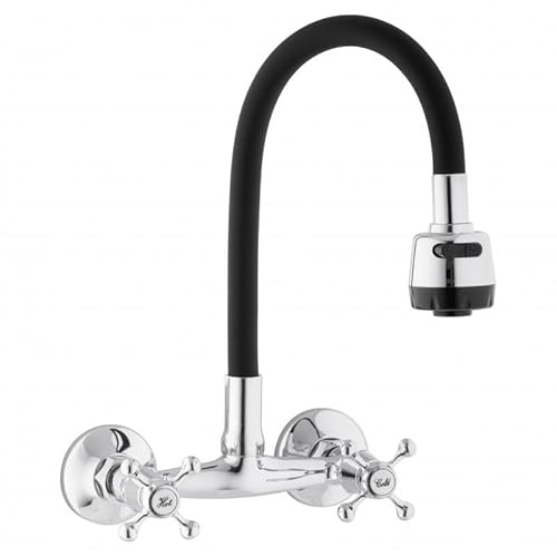 Yoka Home - Wasserhahn Küche - Wasserhahn Wandmontage - Küchen-Armatur mit langem Flexiblem Auslauf 360° Schwenkbar - Spültischarmatur Zweigriff und zwei Sprühfunktionen - Schwarz von Yoka Home
