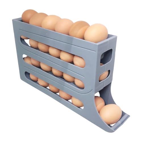 Eierhalter für Kühlschrank, 4-lagig rollbar, Kühlschrank-Eier-Aufbewahrungsbox, automatisch rollend, 30 Eier-Organizer, Kühlschrank, Seitentür, Eierspender, Eierkarton, Diner, Restaurant Grau von Yokawe