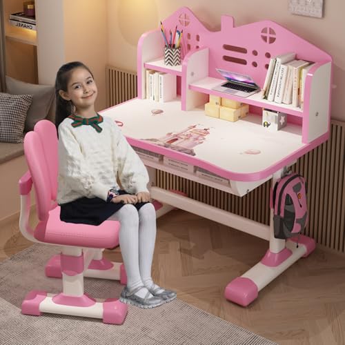 Yokawe Kinder-Schreibtischstuhl-Set, höhenverstellbar, Lerntisch mit Cartoon-Muster, ergonomischer Schreibtisch und Stuhl-Set für Kinder, Multi-Bücherständer, geräumige Schublade, für Wohnzimmer Yokawe Kinder-Schreibtischstuhl-Set, höhenverstellbar, Lerntisch mit Cartoon-Muster, ergonomischer Schreibtisch und Stuhl-Set für Kinder, Multi-Bücherständer, geräumige Schublade, für Wohnzimmer von Yokawe