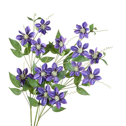 Yokawe Künstliche Clematis mit grünen Blättern, Zweigstiel, Zuhause, Hochzeit, Party, Kunstblumen-Dekoration, realistische künstliche Blumen für Innen- und Außenbereich, Garten, lebensecht, von Yokawe