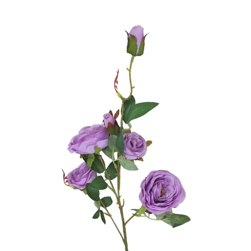 Yokawe Künstlicher Blumenzweig, künstliche Rose mit Stiel, grüne Blätter, realistisch, für Zuhause, Hochzeit, Party, Kunstblumenarrangement, Innen- und Außenbereich, Garten, Lila von Yokawe