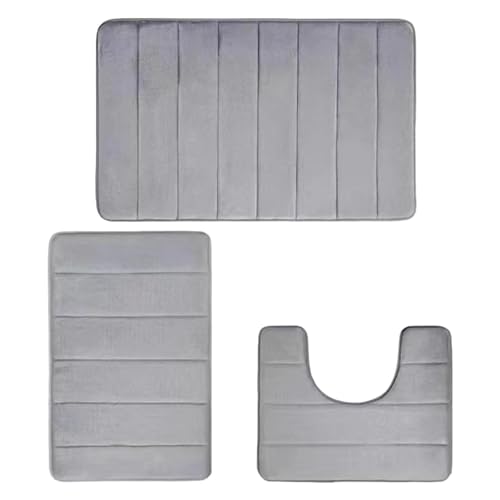 Yokbeer Badematten Set aus Memory Schaum, Badezimmerteppich Set, 3 teilig, rutschfeste Badematten für Badezimmer, Super Weich und Wasserabsorbierend, Maschinenwaschbar (Color : Light Gray, Size : M von Yokbeer