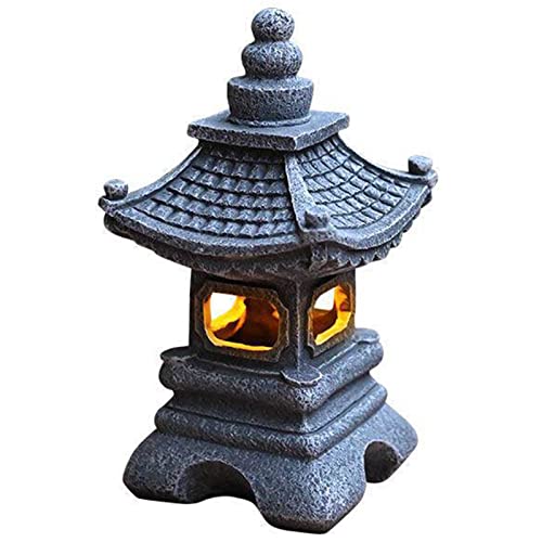 Yokbeer Solar Außen Steinlaterne Pagode, Solarleuchte Garten für Außen Deko Gartendeko Pagode Statue mit Solarlampe Gartenlampen Solar LED Turm Gartenlampe (Color : Gray, Size : 34 * 17 * 17cm) von Yokbeer