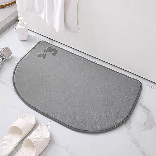 Yokqexz Badematte Aus Memory-Schaum, Halbrunde Fußmatte, Schnelltrocknender Badezimmerteppich Rutschfester Rückseite, Maschinenwaschbarer Duschvorleger Mit Langsamer Rückfederung(Fox Grey,50 * 80cm) von Yokqexz
