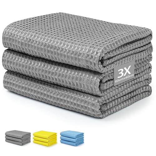Yokuni Mikrofaser Trockentuch, Premium Waffeltuch (Grau) von Yokuni