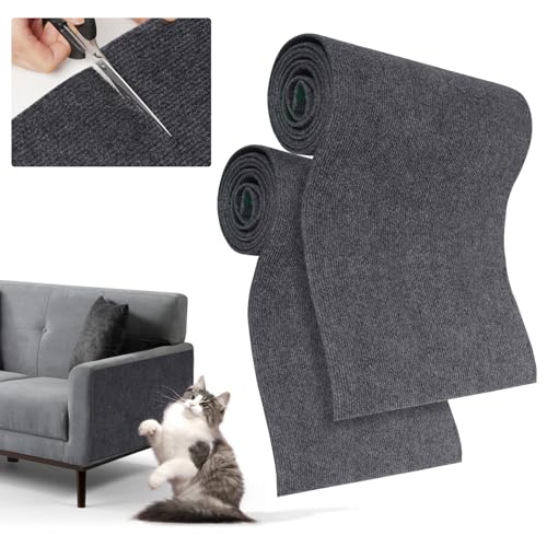 Yokuni Kratzmatte Katze, 200cmx40cm Selbstklebend Kratzteppich Katze Wand Kratzmatte für Katzen Katzenkratzwand Kratzbretter Katze Wand DIY Climbing Cat Scratcher (Dunkelgrau, 2 Stück) von Yokuni