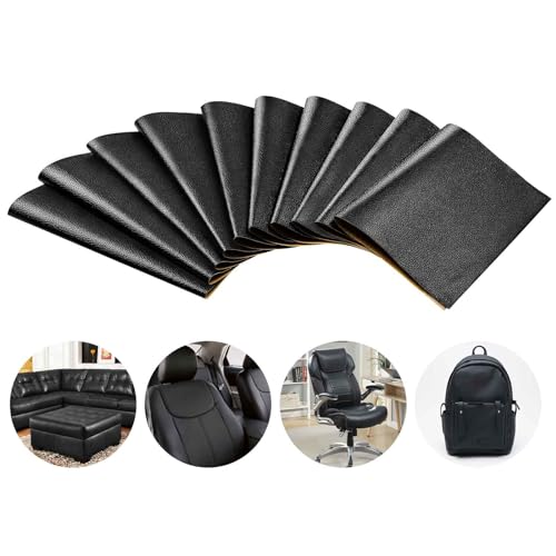 Yokuni Lederflicken Selbstklebend, 10 Stück 30x20cm, Wasserfeste Leder Selbstklebend, Kunstleder Selbstklebend für Möbel Sofa Autositze Taschen Lederreparatur und Renovierung (Schwarz) von Yokuni