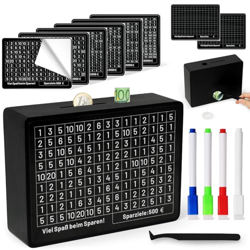 Yokuni Spardose Mit Zähler, Sparbox Mit Zahlen Ankreuzen, Keine Montage Erforderlich, Sparschwein Aus Holz Mit Zähler, Goalsaver Box, Spardose €500 €1,000 €2,000 €3,000 €5,000 €10,000 Euro (Schwarz) Yokuni Spardose Mit Zähler, Sparbox Mit Zahlen Ankreuzen, Keine Montage Erforderlich, Sparschwein Aus Holz Mit Zähler, Goalsaver Box, Spardose €500 €1,000 €2,000 €3,000 €5,000 €10,000 Euro (Schwarz) von Yokuni