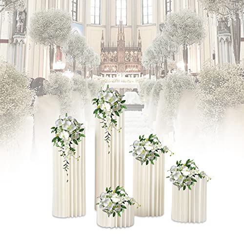 5 Stück Blumenständer Ständer aus Karton Hochzeit Zylinder Tafelaufsatz Karton Vasen für Party Tische Hochzeiten Dekorationen, 20cm/40cm/60cm/80cm/1m, Weiß von Yolancity