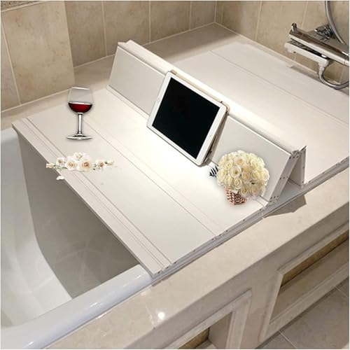Badewannenabdeckung, Faltbare Badewannendeckel Badewanne Abdeckung Staubschutz Badewannenablage Badewannenbrett Rechteckig Weiß 170 x 70 x 0.65cm von Yolancity