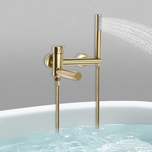 Badewannenarmatur mit Handbrause, Vintage Duscharmatur Komplettset, 90° Drehbaren Auslauf, Wandmontage Wasserhahn für Badewanne und Bad, Gold von Yolancity