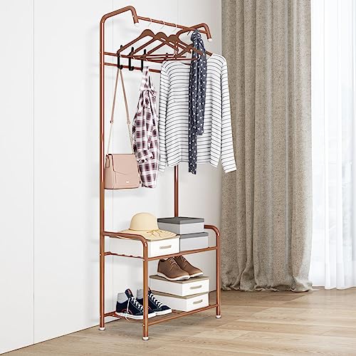 Metall Gardrobe Garderobenständer, gaderobe kleiderständer stabil kleiderschrank,garderobe flur garderobenständer,offen kleiderstangen für Flure, Eingangsbereiche, Bäder 57*30*165cm Kaffee von Yolancity
