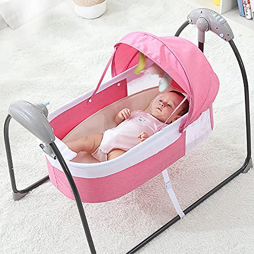 Yolancity Babybett Elektrische,Automatische Stubenwagen Baby, Babywippe 3-Gang-Schaukel, Stubenwagen Komplett Set, Musikkorb Schlaf Bett mit Fernbedienung für 0-12 Monate Baby, Rosa von Yolancity