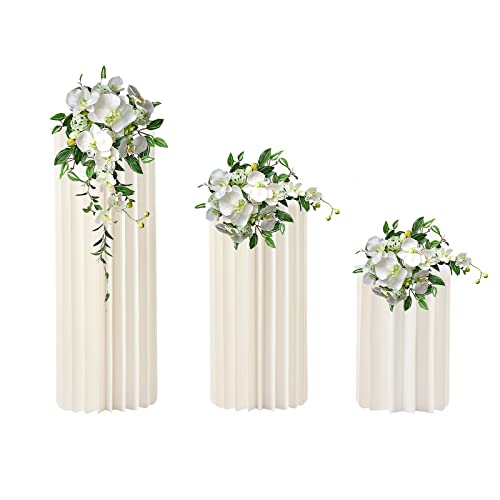 Yolancity Karton Blumen Ständer, Papier Blumen Ständer Rund, 3 Stücken Blumen Ständer, Säulen-Display mit Acryl-Platten, für Hochzeit, Party, Garten, Tragfähigkeit 50kg, Weiß, 40cm 60cm 80cm von Yolancity