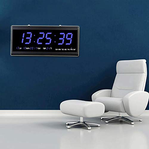 Yolancity LED Uhr Digitale Uhr Große Wanduhr Moderne Digitaluhr mit LED-Anzeige, Datums- und Temperaturanzeige, ideal für Büro Zuhause Wohnzimmer, 480x190x30mm (Blau) von Yolancity
