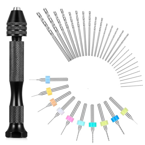 37 Stück Handbohrer Set Mini Bohrmaschine Pin Vise mit 25 Spiralbohrer (0,5–3,0 mm) und 10 PCB Mini-Bohrer (0,3–1,2 mm) Präzisions Mikro für Metall Holz Schmuck Modellbau und Heimwerkerbohrungen von Yolev