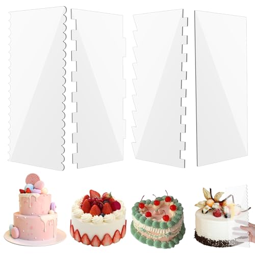 4 Stück Kuchen Schaber Klares Acryl Tortenschaber Kuchen Buttercreme Spachtel Set mit Streifenrand Tortenschaber Set Torten Backen Zubehör von Yolev