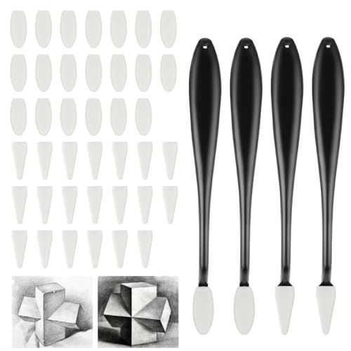 Schwamm Radierstift 4 Stück Schwamm Papierwischer Set mit 40 Ersatz Schwammköpfen Malpapier Radierstifte Spezielle Hochglanz Detail Radierstifte für Kunststudenten und Maler Zeichnen Zubehör von Yolev