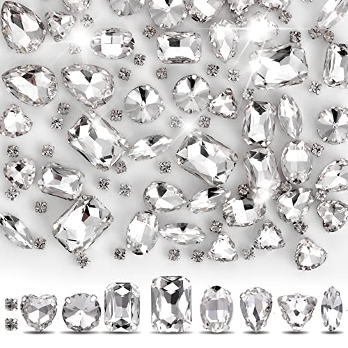 Yolev 100 Stück Strasssteine zum Aufnähen Groß Flach Glitzersteine Silber Kleidung Textilien Strasssteine Zubehör für Schmuck Kleidung Handwerk DIY Herstellung von Yolev