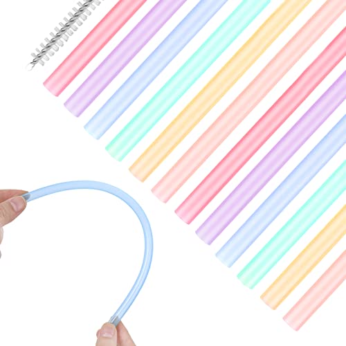 Yolev 12 Stück Silikon Strohhalme Wiederverwendbares Farbiges Trinkhalm Set für 12 bis 30 oz 6 mm Strohhalme mit Strohhalm-Reinigungsbürste von Yolev