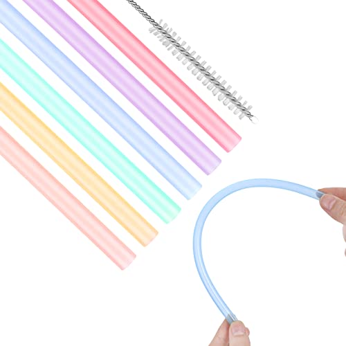 6 Stück Silikon Strohhalme Wiederverwendbares Silicone Straws Farbiges Trinkhalm Set für für Säfte, Cocktails, Milch, Kaffee mit Reinigungsbürste von Yolev