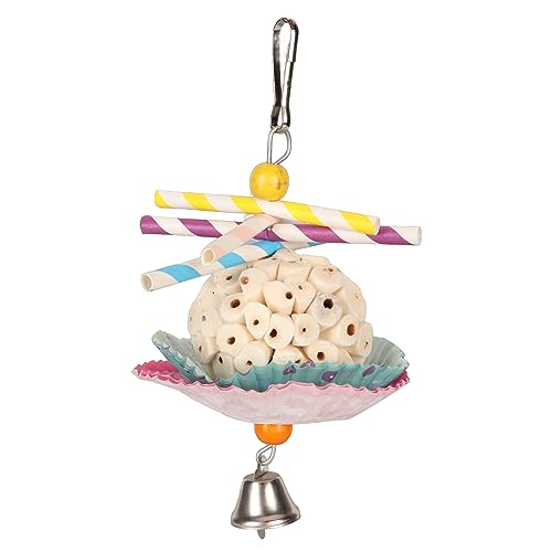 Cake Bird Futtersuche Spielzeug, essbares weiches Zerkleinern Kauspielzeug für Nymphensittiche Wellensittiche, Einzelkugelschnur mit rot-grüner Papierablage, aus Pflanzenwurzeln und sicheren von YolieraArt