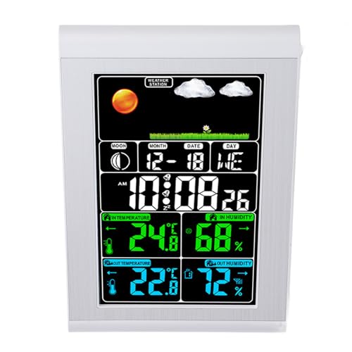 Wetterstation-Uhr mit Farbdisplay, kabelloser Sensor für drinnen und draußen, Temperatur- und Luftfeuchtigkeitsmonitor, Vorhersage-Trend, für Zuhause, Weinkeller, Garten Wetterstation-Uhr mit Farbdisplay, kabelloser Sensor für drinnen und draußen, Temperatur- und Luftfeuchtigkeitsmonitor, Vorhersage-Trend, für Zuhause, Weinkeller, Garten von YolieraArt
