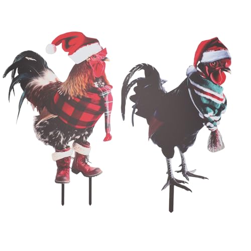 YolieraArt Baumstecker Metall Weihnachten Huhn Pfahl Eisen Garten Weihnachten Outdoor Landschaft Dekoration Huhn Gartenstecker für Hof und Bauernhof von YolieraArt