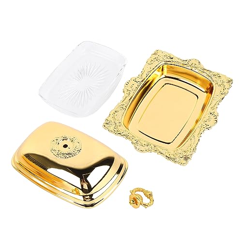 YolieraArt Butterdose mit Metalldeckel, Glas und Legierung, europäischer Vintage-Butterteller, quadratischer Butterbehälter für Küche, Kühlschrank, täglichen Gebrauch von YolieraArt