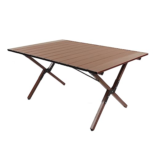 YolieraArt Camping-Klapptisch, 89,9 x 57,1 cm, tragbarer Tisch mit Aluminiumrahmen, Holzmaserung, Schreibtisch für Picknick, Grillen im Freien. von YolieraArt