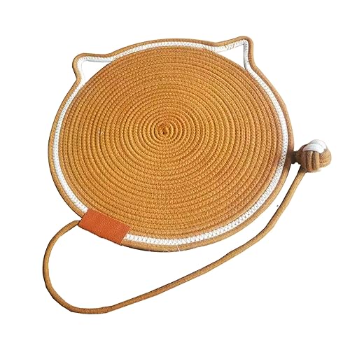 YolieraArt Handgewebte Baumwoll-Katzenmatte, kratzfestes Haustierbett mit Spielzeugball für Indoor-Katzen, Cartoon-Design, Krallenpolster für Kätzchen (Kaffee) von YolieraArt