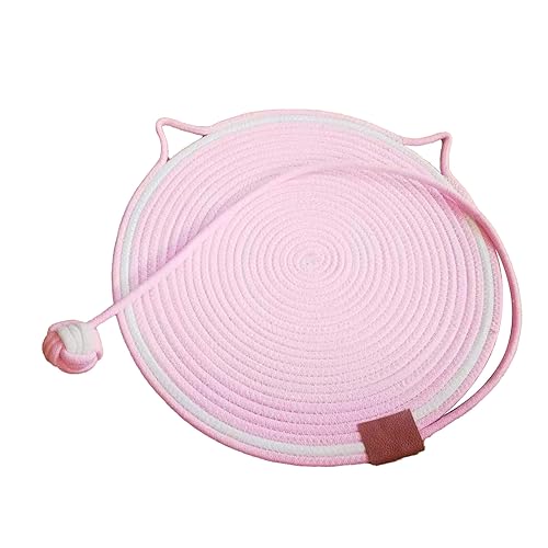 YolieraArt Handgewebte Baumwoll-Katzenmatte, kratzfestes Haustierbett mit Spielzeugball für Indoor-Katzen, Cartoon-Design, Krallenpolster für Kätzchen (Wasserrot) von YolieraArt