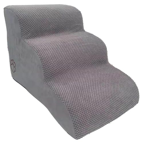 YolieraArt Hundetreppe, 3-stöckige Hunderampe mit Polarfleece-Abdeckung, hochdichter Schaumstoff, Haustiertreppe, bogenförmiges Design zum Schutz der Gelenke, rutschfest für Bett und Couch, Grau von YolieraArt