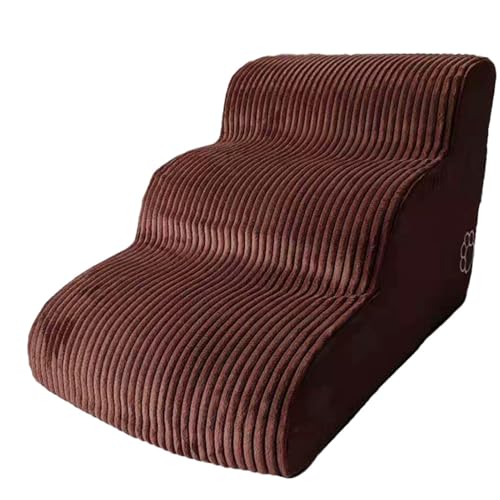 YolieraArt Hundetreppe 3-stöckige Hunderampe, Cordabdeckung, Haustiertreppe mit hochdichtem Schaumstoff, rutschfest für Bett und Couch, bogenförmiges Design zum Schutz der Gelenke, (Kaffee) von YolieraArt