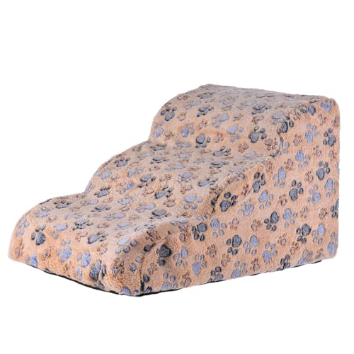 YolieraArt Hundetreppe 3-stöckige Hunderampe, Cordabdeckung, Haustiertreppe mit hochdichtem Schaumstoff, rutschfest für Bett und Couch, bogenförmiges Design zum Schutz der Gelenke, Gelb von YolieraArt