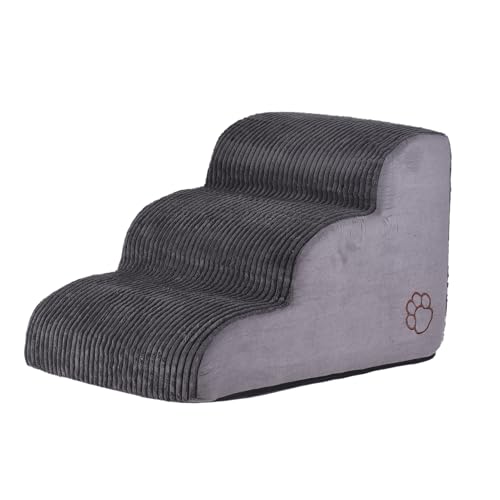 YolieraArt Hundetreppe mit 3 Ebenen, Cordabdeckung, Haustiertreppe mit hochdichtem Schaumstoff, rutschfest für Bett und Couch, bogenförmiges Design zum Schutz der Gelenke, Grau YolieraArt Hundetreppe mit 3 Ebenen, Cordabdeckung, Haustiertreppe mit hochdichtem Schaumstoff, rutschfest für Bett und Couch, bogenförmiges Design zum Schutz der Gelenke, Grau von YolieraArt