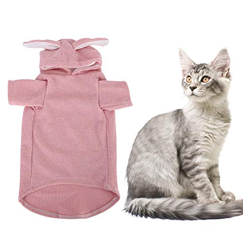 YolieraArt Kaninchenohren-Katzenkleidung, weicher Kapuzenpullover für Katzen und kleine Hunde, warme Winter-Haustierbekleidung, gemütliches Fleecefutter, verstellbare Passform (Größe XL) von YolieraArt