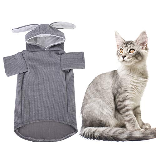 YolieraArt Kaninchenohren-Katzenkleidung, weicher Kapuzenpullover für Katzen und kleine Hunde, warme Winter-Haustierbekleidung, gemütliches Fleecefutter, verstellbare Passform (M) von YolieraArt