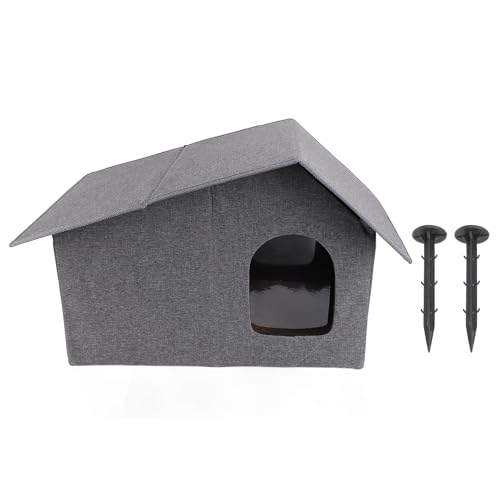 YolieraArt Katzenhaus Outdoor Faltbar Geschlossen Wasserabweiser Geräumig Ganzjährig Wetterschutz Tragbarer Katzenschutz Haustierhaus für Katzen Kleine Hunde (Grau) von YolieraArt