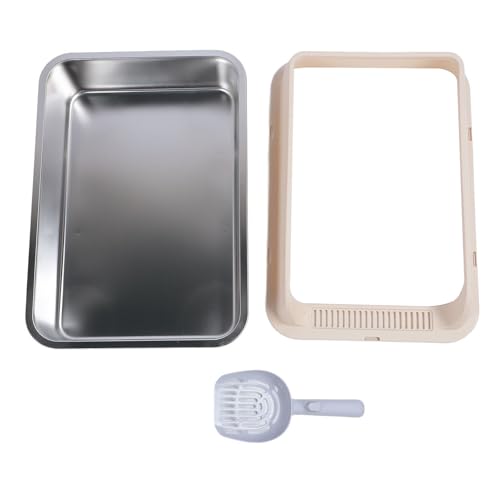 YolieraArt Katzentoilette aus Edelstahl, hochseitig, spritzwassergeschützt, extra groß, halbgeschlossen, stabiles Metall, leicht zu reinigen, mit Schnallen-Design, für Indoor-Katzen (L) von YolieraArt