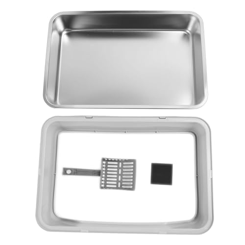 YolieraArt Katzentoilette aus Edelstahl, oberer Eingang mit Deckel, extra groß, hohe Seite, spritzgeschützt, leicht zu reinigen, blockiert Gerüche, für große Katzen (Hellgrau) von YolieraArt