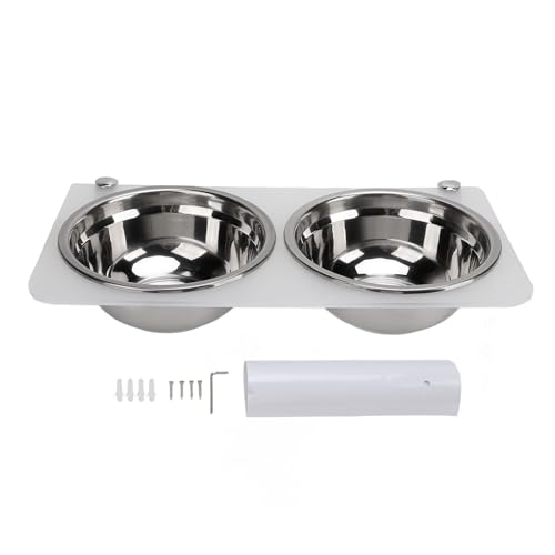 YolieraArt Wandmontierter Futterspender für Haustiere, 0,8 l, hängend, für Hunde und Katzen, Futter und Wasser, Edelstahl, Anti-Kipp-Futterspender mit transparenter Halterung, abnehmbare Näpfe für von YolieraArt