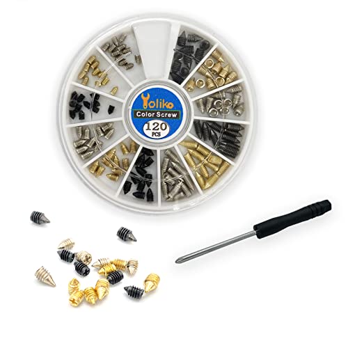 120 Stück vernickelte Spitzenschrauben mit Kreuzschlitz, Lederzubehör, 3 Farben, 4 Größen, Gürtelschrauben inklusive M2 x 3, M2,5 x 4, M2,5 x 6, M3 x 5 mit 2 mm Schraubendreher für Gürtelschnalle, 120 Stück vernickelte Spitzenschrauben mit Kreuzschlitz, Lederzubehör, 3 Farben, 4 Größen, Gürtelschrauben inklusive M2 x 3, M2,5 x 4, M2,5 x 6, M3 x 5 mit 2 mm Schraubendreher für Gürtelschnalle, von Yoliko