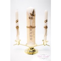 Schneller Versand Wunderschönes Goldenes Unity-Kerzenset Mit Goldener Basis in Einer Wunderschönen Deluxe-Box Schneller Versand Wunderschönes Goldenes Unity-Kerzenset Mit Goldener Basis in Einer Wunderschönen Deluxe-Box von YolisBridal