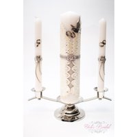 Schneller Versand Wunderschönes Silber Einheitskerzen-Set Mit Silberbasis in Einer Wunderschönen Deluxe-Box Enthalten von YolisBridal