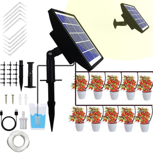 Solar Bewässerungssystem, 15M Bewässerungssysteme Garten mit Multi Timing-Modi, 3W Automatisches Bewässerungssystem, Smart Bewässerungssystem für Garten, Balkon Pflanzen, Kübelpflanzen im Freien von Yolispa